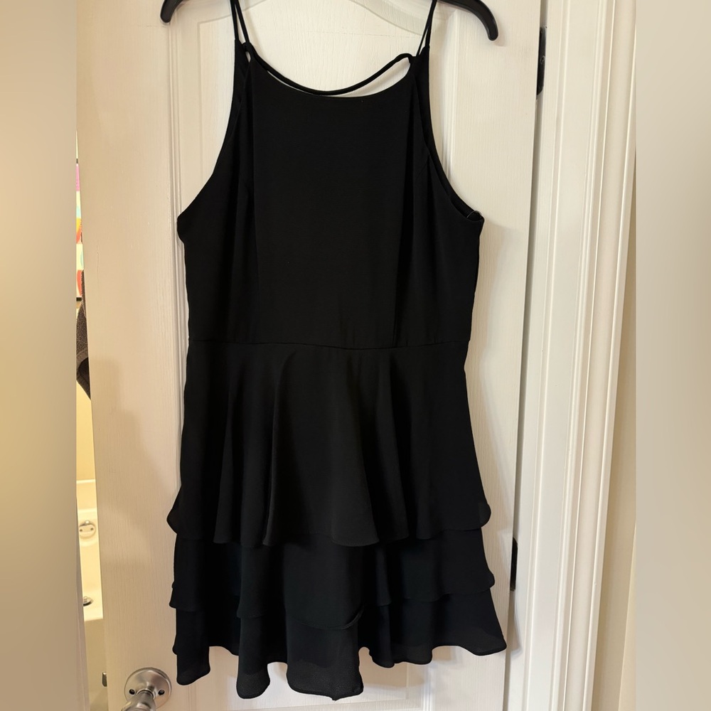 Black Ruffled Cocktail Dress with Tie Detail on Back